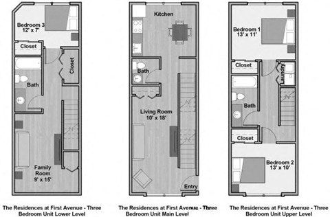 3 Bedroom Floor Plan for Residences at First Avenue